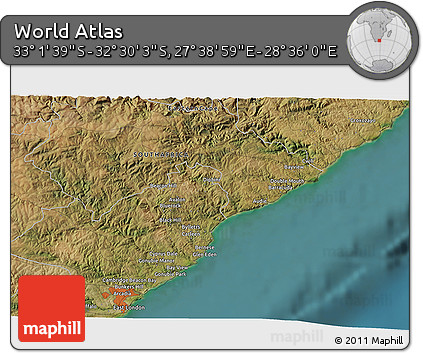 Satellite 3D Map of the Area around 32° 45' 51" S, 28° 7' 30" E