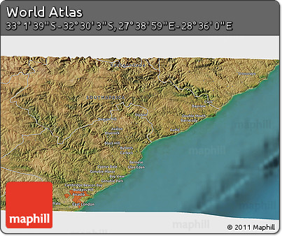 Satellite 3D Map of the Area around 32° 45' 51" S, 28° 7' 30" E