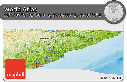 Physical Panoramic Map of the Area around 32° 45' 51" S, 28° 7' 30" E