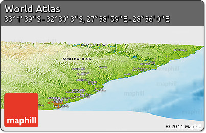 Physical Panoramic Map of the Area around 32° 45' 51" S, 28° 7' 30" E