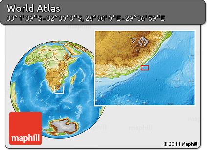 Physical Location Map of the Area around 32° 45' 51" S, 28° 58' 30" E