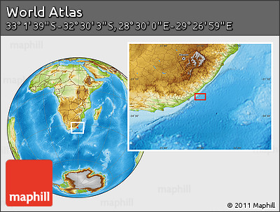 Physical Location Map of the Area around 32° 45' 51" S, 28° 58' 30" E