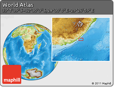 Physical Location Map of the Area around 32° 45' 51" S, 28° 58' 30" E