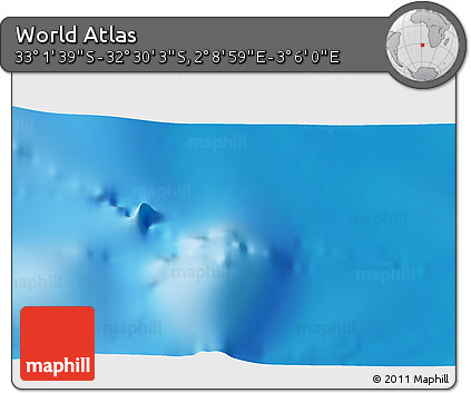 Physical 3D Map of the Area around 32° 45' 51" S, 2° 37' 30" E