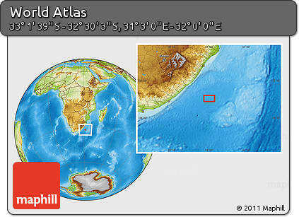 Physical Location Map of the Area around 32° 45' 51" S, 31° 31' 29" E