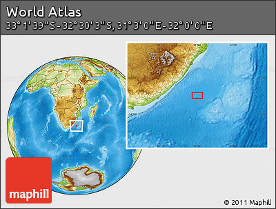 Physical Location Map of the Area around 32° 45' 51" S, 31° 31' 29" E