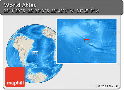 Shaded Relief Location Map of the Area around 32° 45' 51" S, 32° 13' 30" W