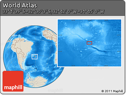 Shaded Relief Location Map of the Area around 32° 45' 51" S, 32° 13' 30" W