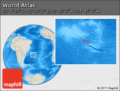 Shaded Relief Location Map of the Area around 32° 45' 51" S, 32° 13' 30" W