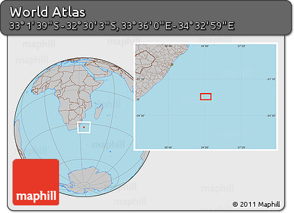 Gray Location Map of the Area around 32° 45' 51" S, 34° 4' 30" E
