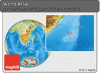 Physical Location Map of the Area around 32° 45' 51" S, 34° 4' 30" E