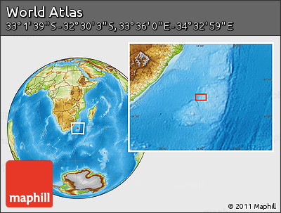 Physical Location Map of the Area around 32° 45' 51" S, 34° 4' 30" E
