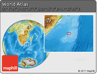 Physical Location Map of the Area around 32° 45' 51" S, 34° 4' 30" E