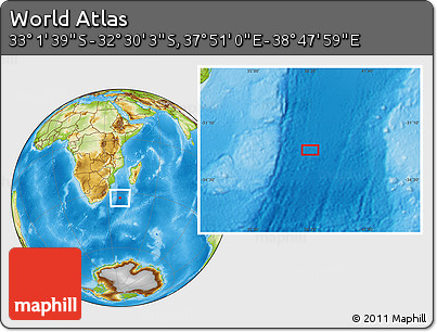 Physical Location Map of the Area around 32° 45' 51" S, 38° 19' 30" E