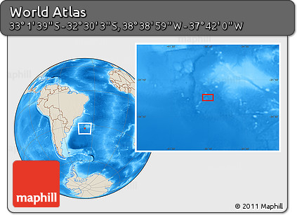 Shaded Relief Location Map of the Area around 32° 45' 51" S, 38° 10' 29" W