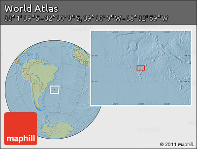 Savanna Style Location Map of the Area around 32° 45' 51" S, 39° 1' 29" W, hill shading