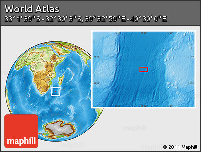 Physical Location Map of the Area around 32° 45' 51" S, 40° 1' 29" E