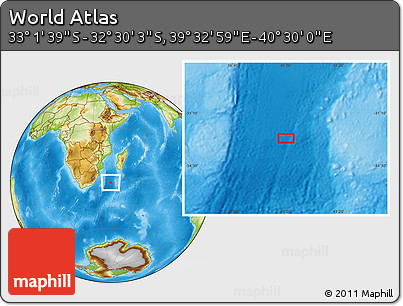 Physical Location Map of the Area around 32° 45' 51" S, 40° 1' 29" E