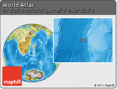 Physical Location Map of the Area around 32° 45' 51" S, 41° 43' 30" E