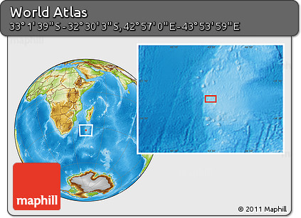 Physical Location Map of the Area around 32° 45' 51" S, 43° 25' 29" E