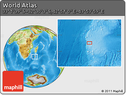 Physical Location Map of the Area around 32° 45' 51" S, 43° 25' 29" E