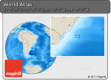 Shaded Relief Location Map of the Area around 32° 45' 51" S, 49° 13' 30" W