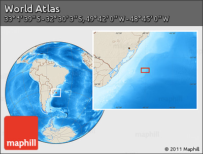 Shaded Relief Location Map of the Area around 32° 45' 51" S, 49° 13' 30" W