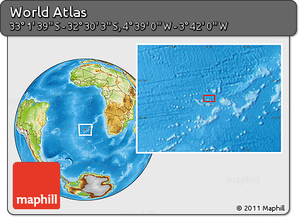 Physical Location Map of the Area around 32° 45' 51" S, 4° 10' 30" W