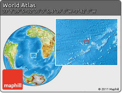 Physical Location Map of the Area around 32° 45' 51" S, 4° 10' 30" W