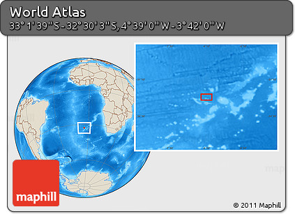 Shaded Relief Location Map of the Area around 32° 45' 51" S, 4° 10' 30" W