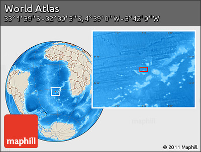 Shaded Relief Location Map of the Area around 32° 45' 51" S, 4° 10' 30" W