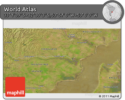 Satellite 3D Map of the Area around 32° 45' 51" S, 53° 28' 30" W