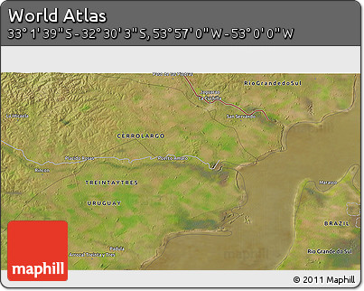 Satellite 3D Map of the Area around 32° 45' 51" S, 53° 28' 30" W
