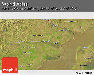 Satellite 3D Map of the Area around 32° 45' 51" S, 53° 28' 30" W
