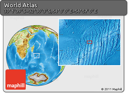 Physical Location Map of the Area around 32° 45' 51" S, 54° 28' 30" E