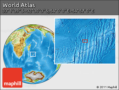 Physical Location Map of the Area around 32° 45' 51" S, 54° 28' 30" E
