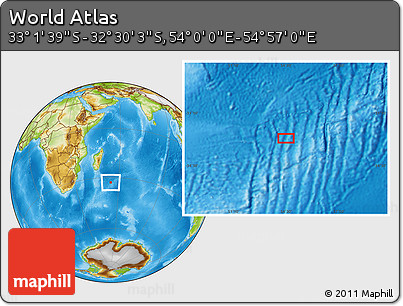 Physical Location Map of the Area around 32° 45' 51" S, 54° 28' 30" E
