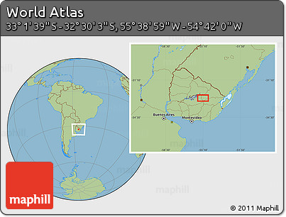 Savanna Style Location Map of the Area around 32° 45' 51" S, 55° 10' 29" W
