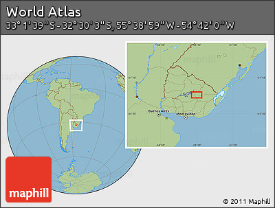 Savanna Style Location Map of the Area around 32° 45' 51" S, 55° 10' 29" W