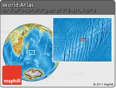 Physical Location Map of the Area around 32° 45' 51" S, 56° 10' 29" E