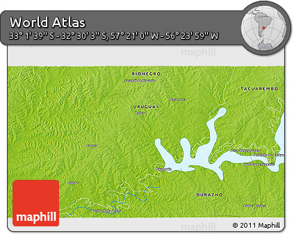 Physical 3D Map of the Area around 32° 45' 51" S, 56° 52' 30" W
