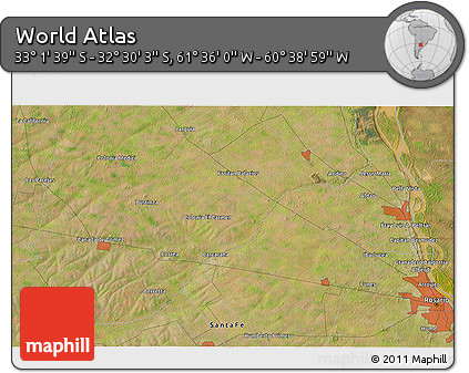 Satellite 3D Map of the Area around 32° 45' 51" S, 61° 7' 30" W