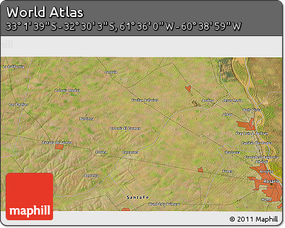 Satellite 3D Map of the Area around 32° 45' 51" S, 61° 7' 30" W