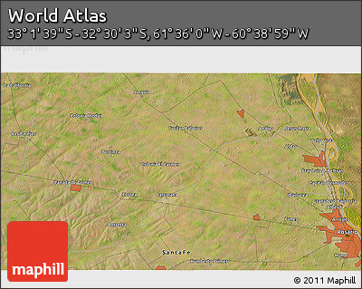 Satellite 3D Map of the Area around 32° 45' 51" S, 61° 7' 30" W