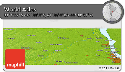Physical Panoramic Map of the Area around 32° 45' 51" S, 61° 7' 30" W