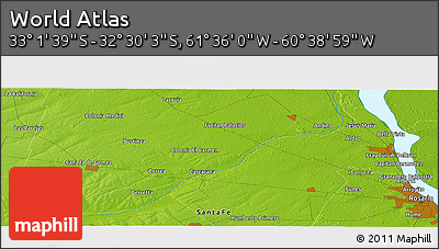 Physical Panoramic Map of the Area around 32° 45' 51" S, 61° 7' 30" W