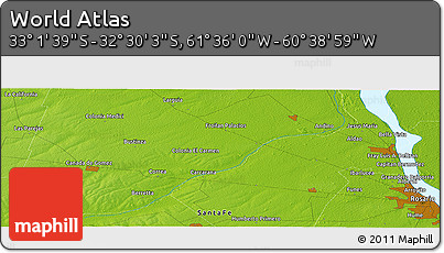 Physical Panoramic Map of the Area around 32° 45' 51" S, 61° 7' 30" W