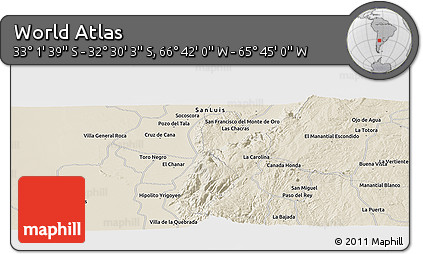 Shaded Relief Panoramic Map of the Area around 32° 45' 51" S, 66° 13' 29" W