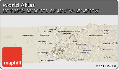 Shaded Relief Panoramic Map of the Area around 32° 45' 51" S, 66° 13' 29" W