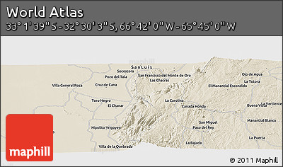 Shaded Relief Panoramic Map of the Area around 32° 45' 51" S, 66° 13' 29" W